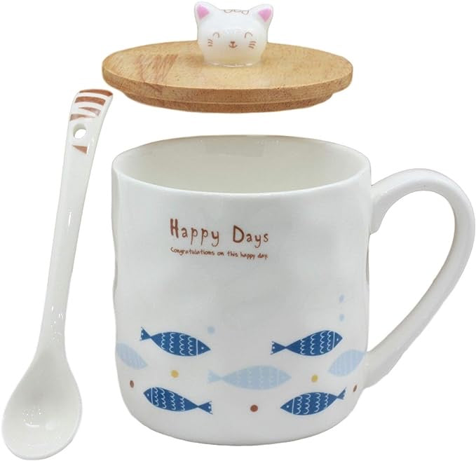 Ebros Happy Days Fishing Kitty Ceramic Mug