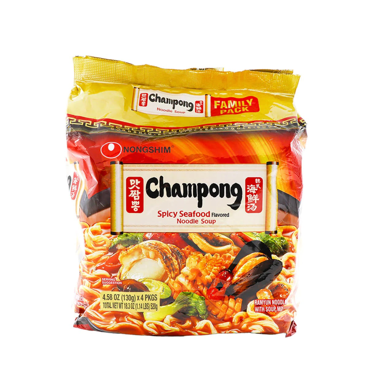 Nongshim Champong Spicy Seafood (4 paquetes) - 520g/18.3oz