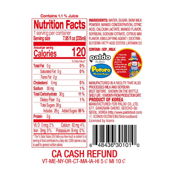 Paldo Pororo Mango Flavor Drink - 235ml/7.95FLoz