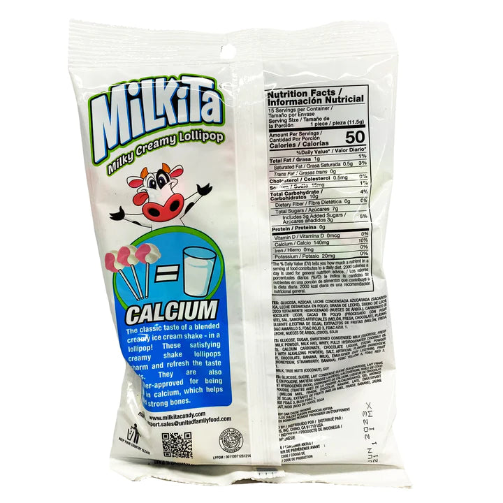 Milkita Creamy Shake Lollipop (Sabores Surtidos) - 15pcs - 172.5g/6.08oz - 0