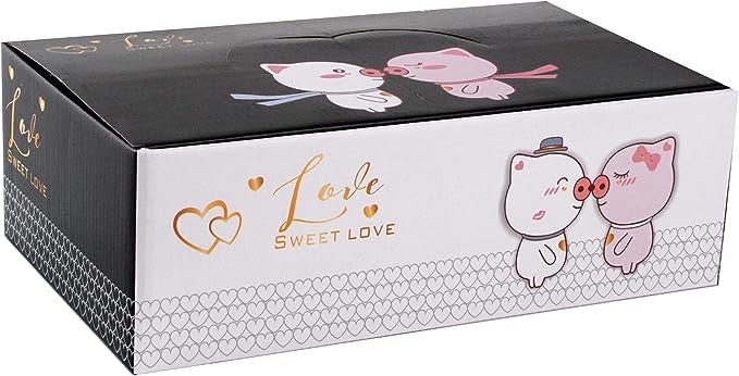 Hinomaru Collection Sweet Love Pig Juego de tazas para parejas con cucharas agitadoras (blanco y negro)-2