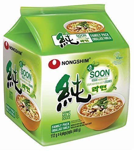 Sopa de fideos con verduras Nongshim Soon, paquete de 4