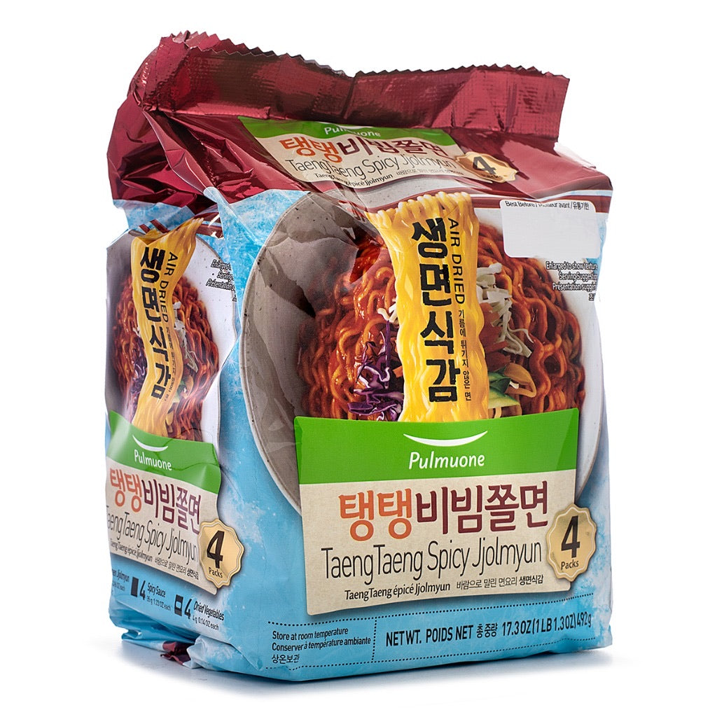 Pulmuone TaengTeang Spicy Jjolmyun (secado al aire, paquete de 4) - 492g/17.3oz