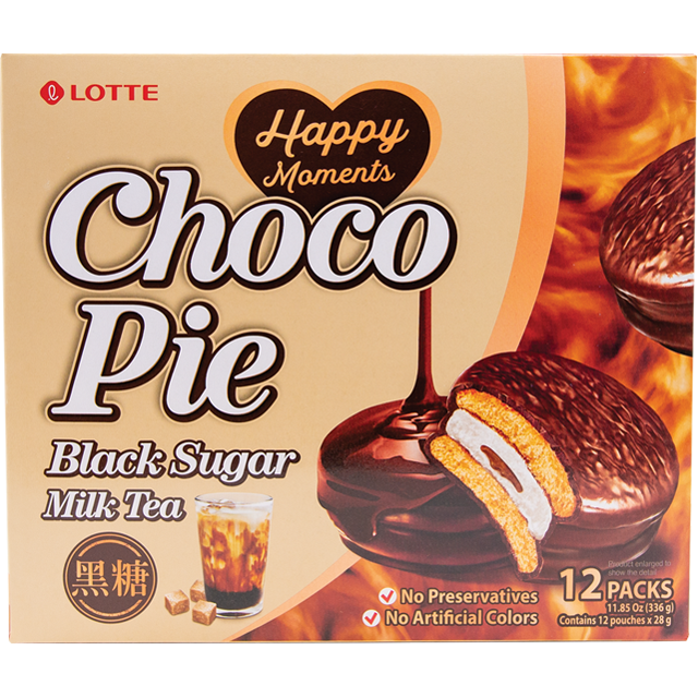 Lotte Choco Pie (Té de leche con azúcar negro. 12 paquetes) - 336g/11.85oz