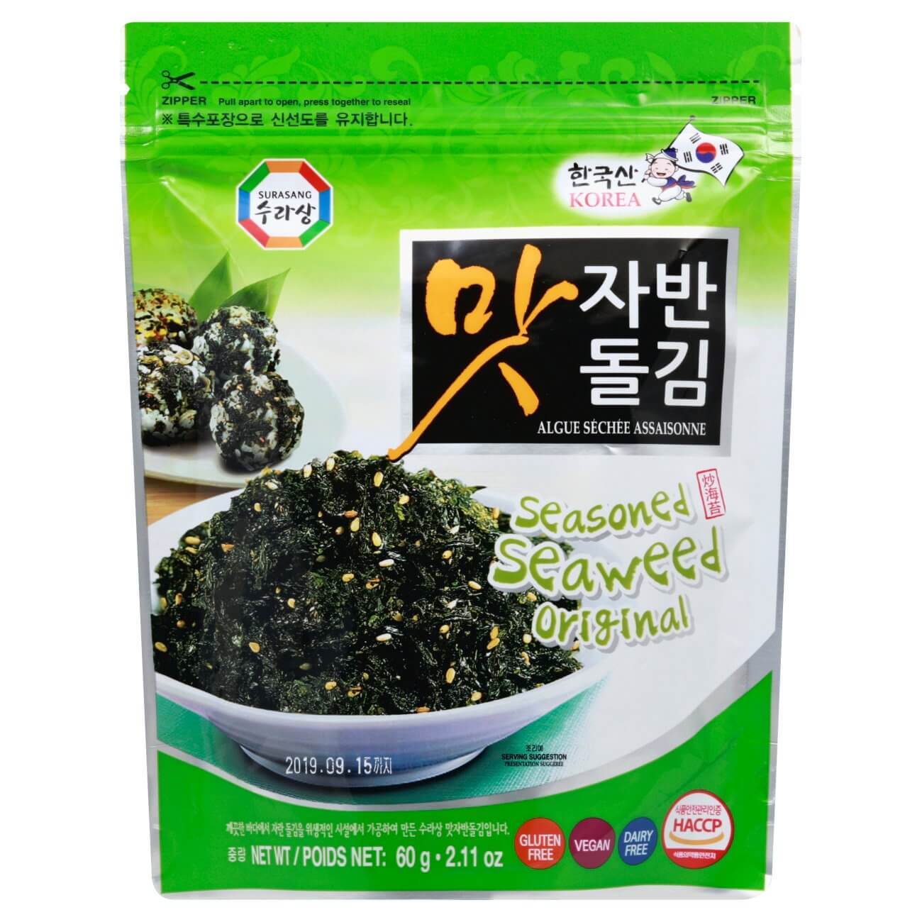 Surasang Seasoned Seaweed (original flavor) - 60g/2.11oz